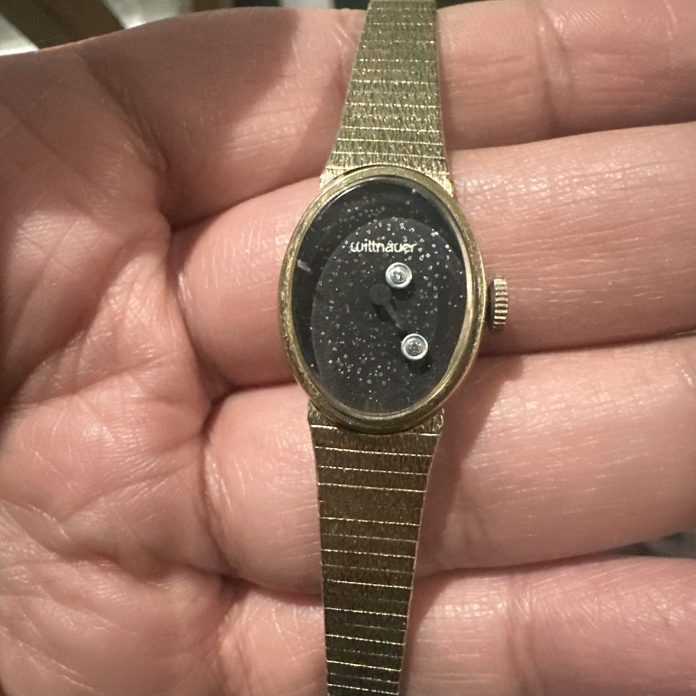 Works VTG WITTNAUER Ladies Watch Wind Up Diamond Galaxy Dial -GF Band- Rare 17mm